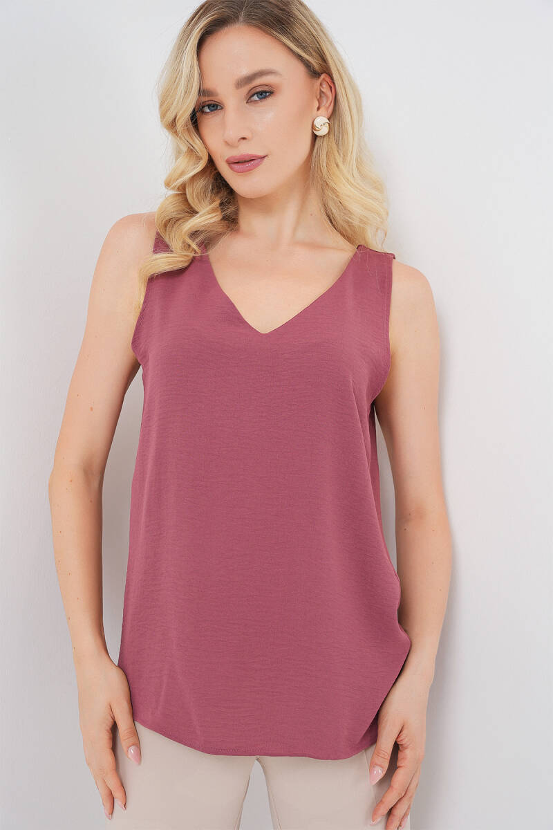 V Yaka Sıfır Kol Bluz 950 - D.Gül Kurusu - BİGDART