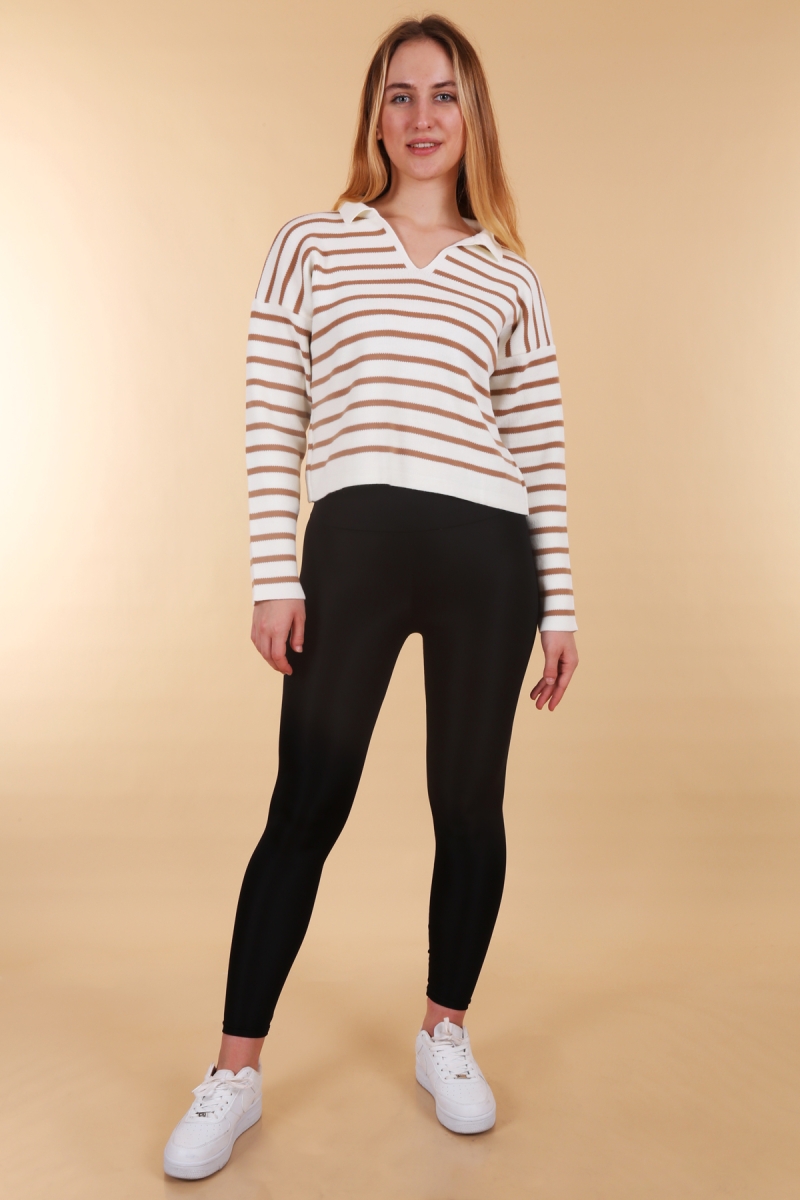 15767 Polo Yaka Triko Kazak - Vizon - BİGDART