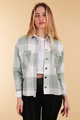 3853 Yeşil Ekose Desen Çift Cepli Gömlek - BİGDART