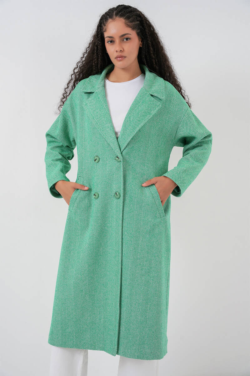 Yeşil Oversize Geniş Kesim Yünlü Uzun Kaşe Kaban 9113 - BİGDART
